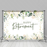 Lofaris Floral Gold Glitter White Happy Retirement Backdrop