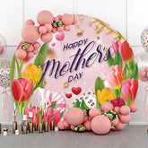 Lofaris Floral Gold Ribbon Gift Round Mothers Day Backdrop