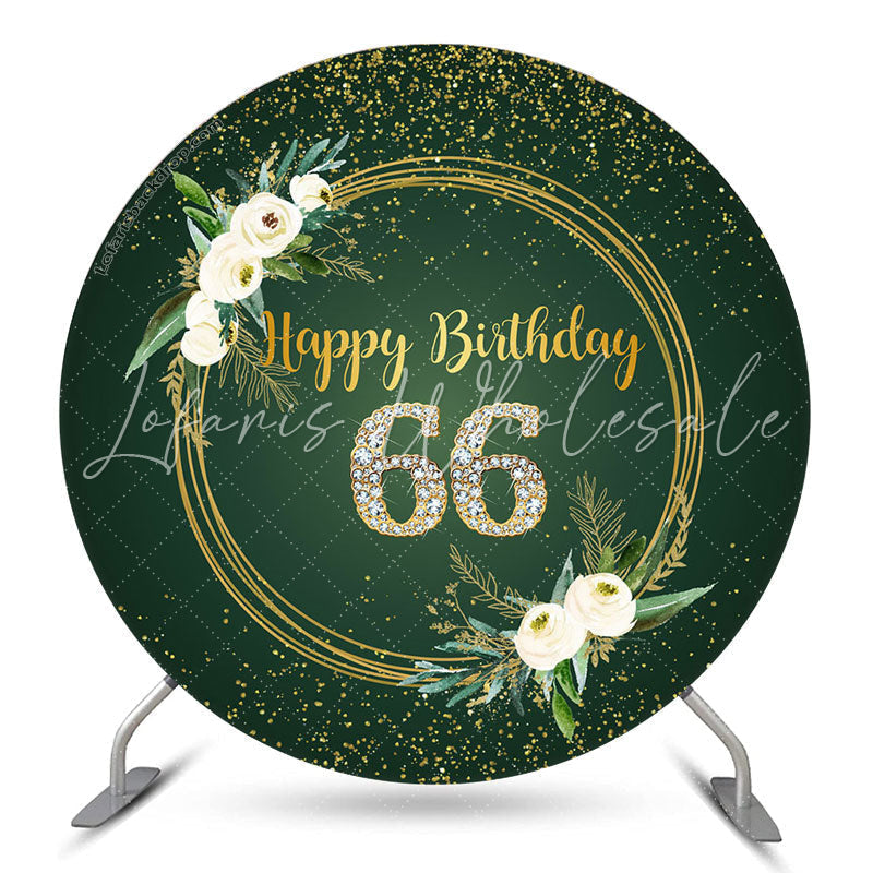 Lofaris Floral Green Glitter Round 66th Birthday Backdrop