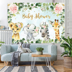 Lofaris Floral Green Leaves Animals Baby Shower Backdrop for Girls