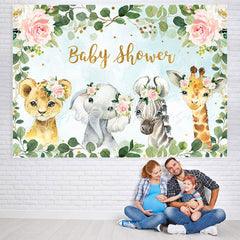 Lofaris Floral Green Leaves Animals Baby Shower Backdrop for Girls