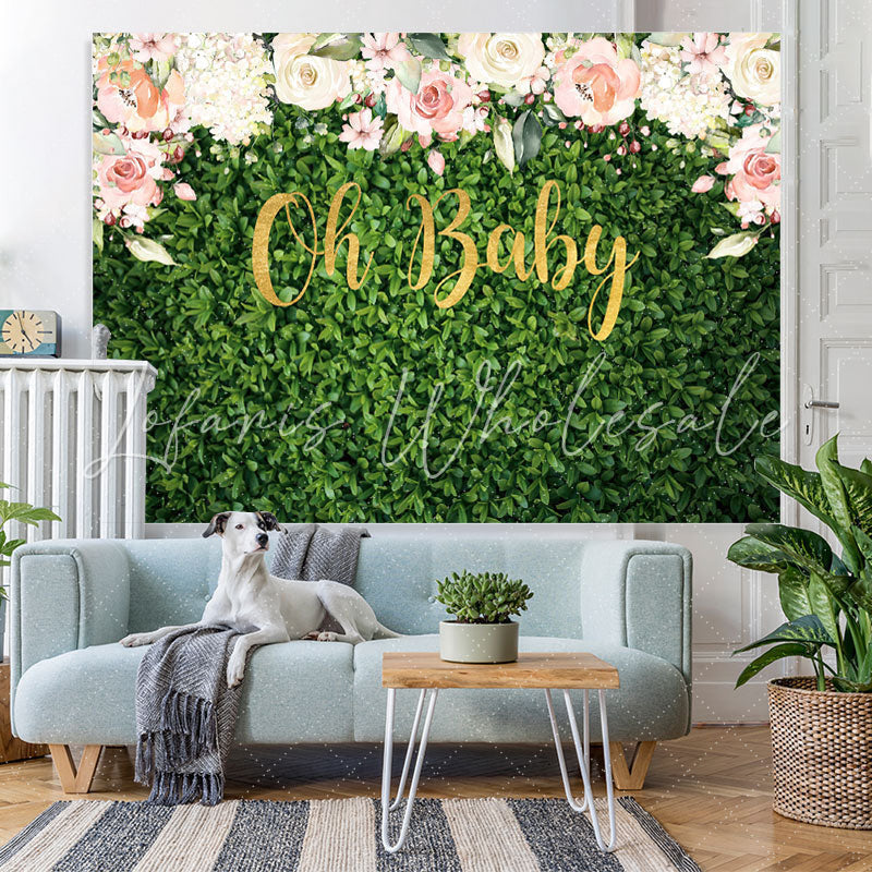 Lofaris Floral Green Plants Oh Baby Backdrop For Shower
