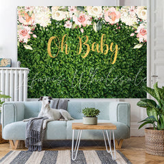 Lofaris Floral Green Plants Oh Baby Backdrop For Shower