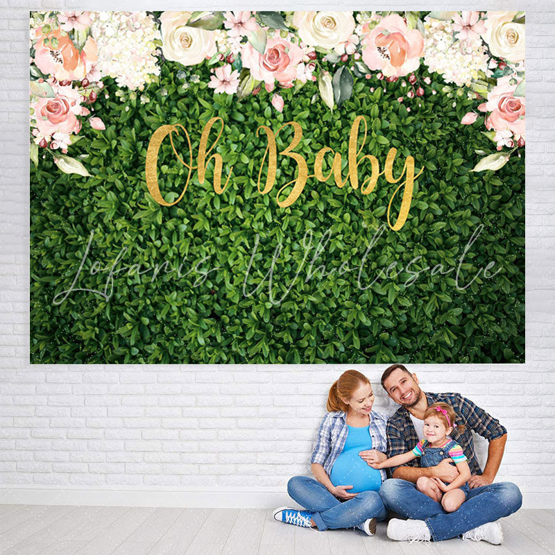Lofaris Floral Green Plants Oh Baby Backdrop For Shower