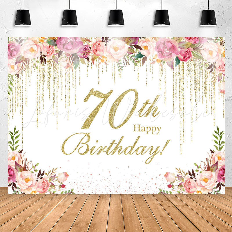 Lofaris Floral Happy 70th Birthday Photo Backdrop For Women