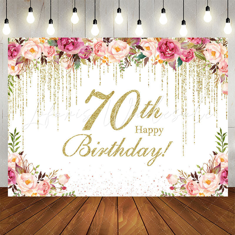 Lofaris Floral Happy 70th Birthday Photo Backdrop For Women