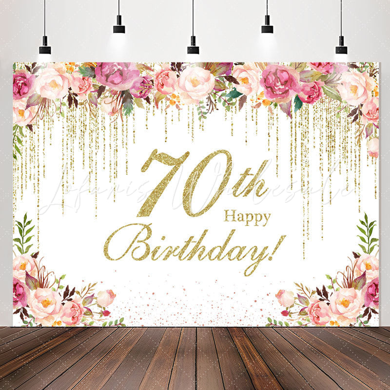 Lofaris Floral Happy 70th Birthday Photo Backdrop For Women