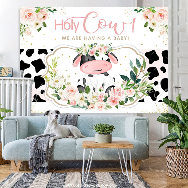 Lofaris Floral Holy Cow Baby Shower Backdrop For Girls