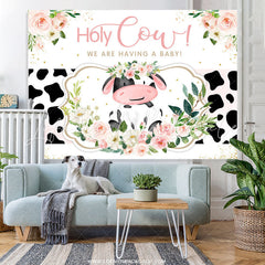 Lofaris Floral Holy Cow Baby Shower Backdrop For Girls