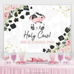 Lofaris Floral Holy Cow Happy 2nd Birthday Backdrop For Girl