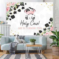 Lofaris Floral Holy Cow Happy 2nd Birthday Backdrop For Girl