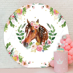 Lofaris Floral Horse Round Birthday Party Backdrop Cover