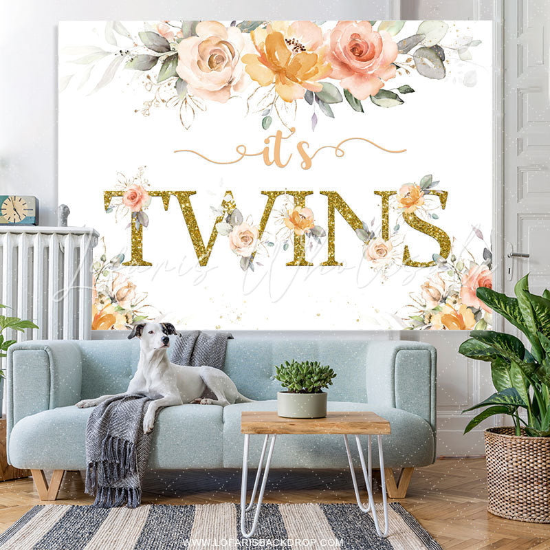 Lofaris Floral Its Twins Simple Lovely Baby Shower Backdrop