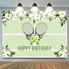 Lofaris Floral Lawn Tennis Ball Green Happy Birthday Backdrop