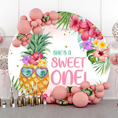 Lofaris Floral Leaves Pineapple Round 1st Birthday Backdrop