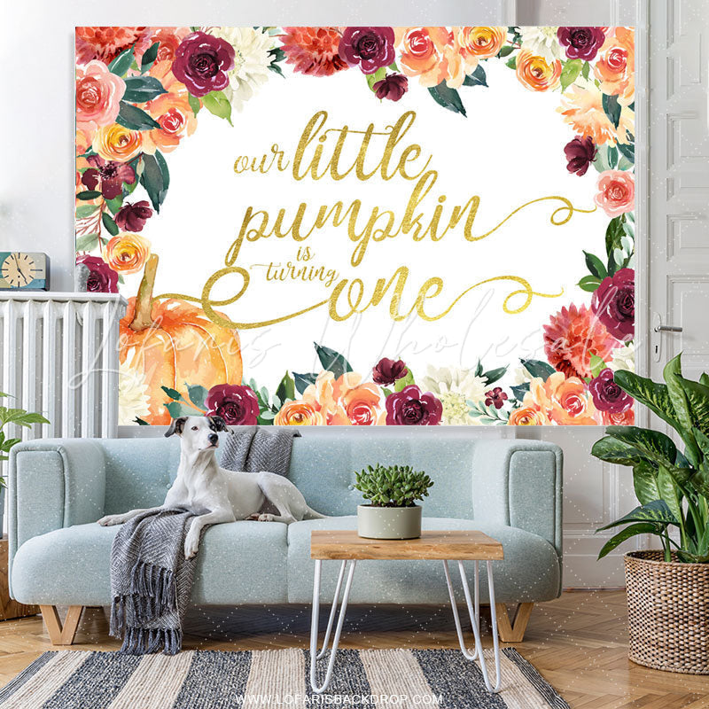 Lofaris Floral Little Pimpkin Is Turning One Birthday Backdrop