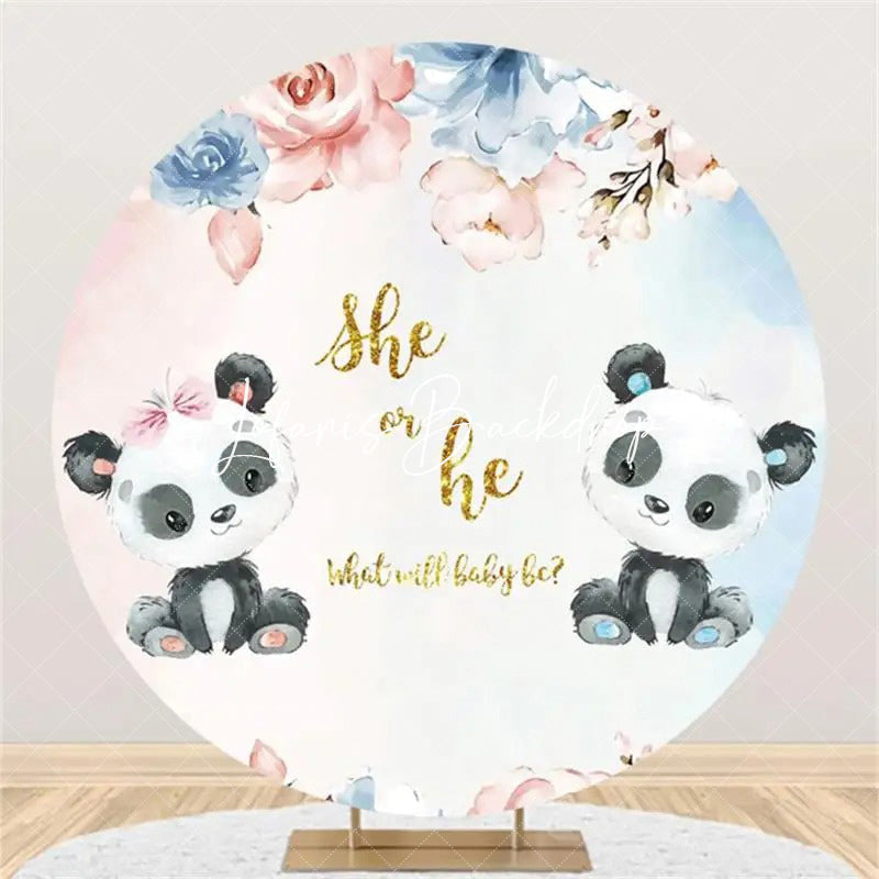 Lofaris Floral Panda She Or He Round Gender Reveal Backdrop