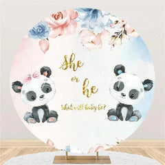 Lofaris Floral Panda She Or He Round Gender Reveal Backdrop