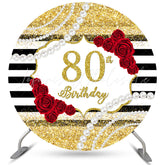 Lofaris Floral Pearl Glitter Happy 80Th Birthday Circle Backdrop