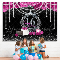 Lofaris Floral Pearls Sweet 16 Diamond Silver Glitter Birthday Backdrop