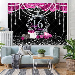 Lofaris Floral Pearls Sweet 16 Diamond Silver Glitter Birthday Backdrop