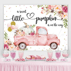 Lofaris Floral pink car with pumpkin baby shower Backdrop