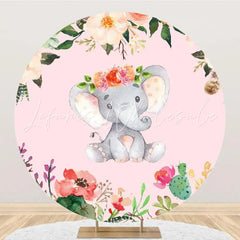 Lofaris Floral Pink Elephant Round Baby Shower Backdrop
