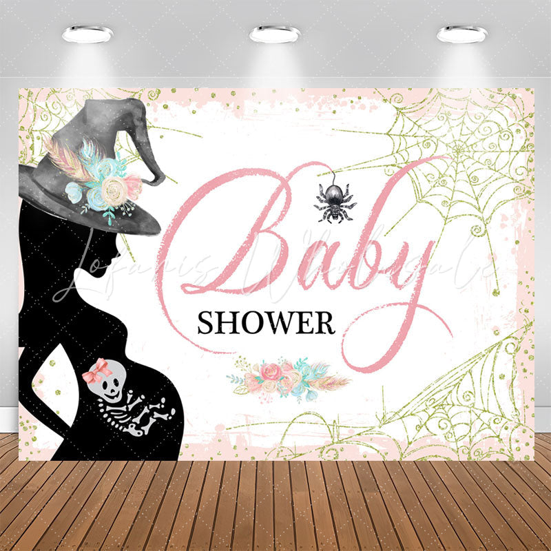 Lofaris Floral Pink Glitter Cobweb Girl Baby Shower Backdrop