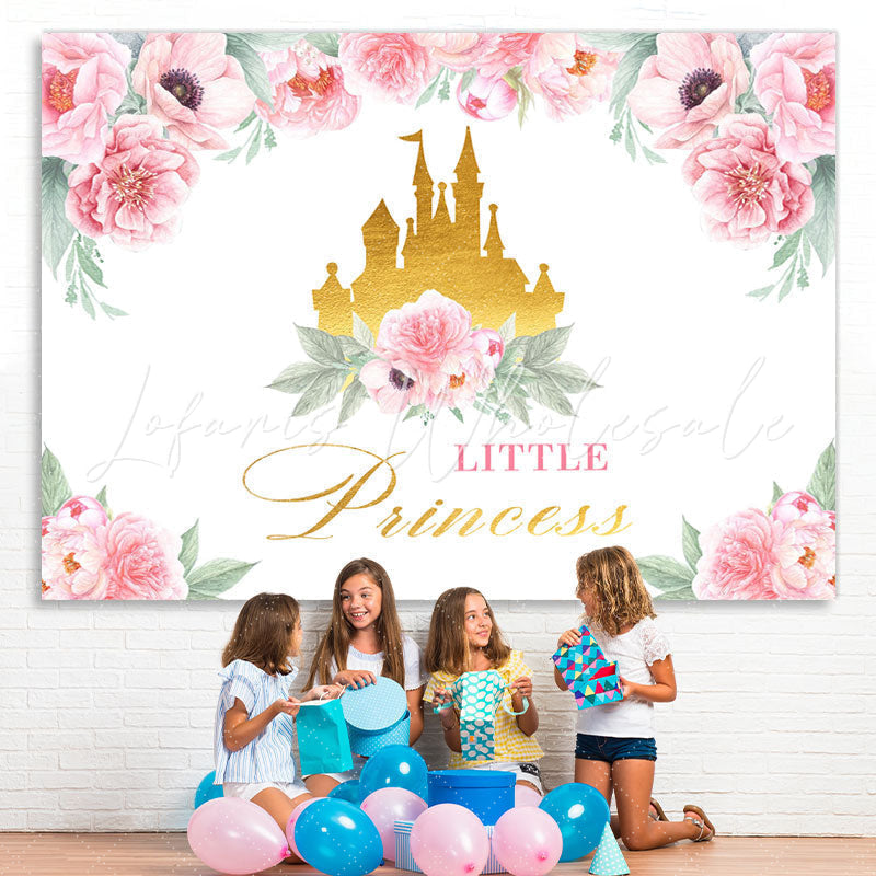 Lofaris Floral Pink Litter Princess Birthday Party Backdrop for Photo