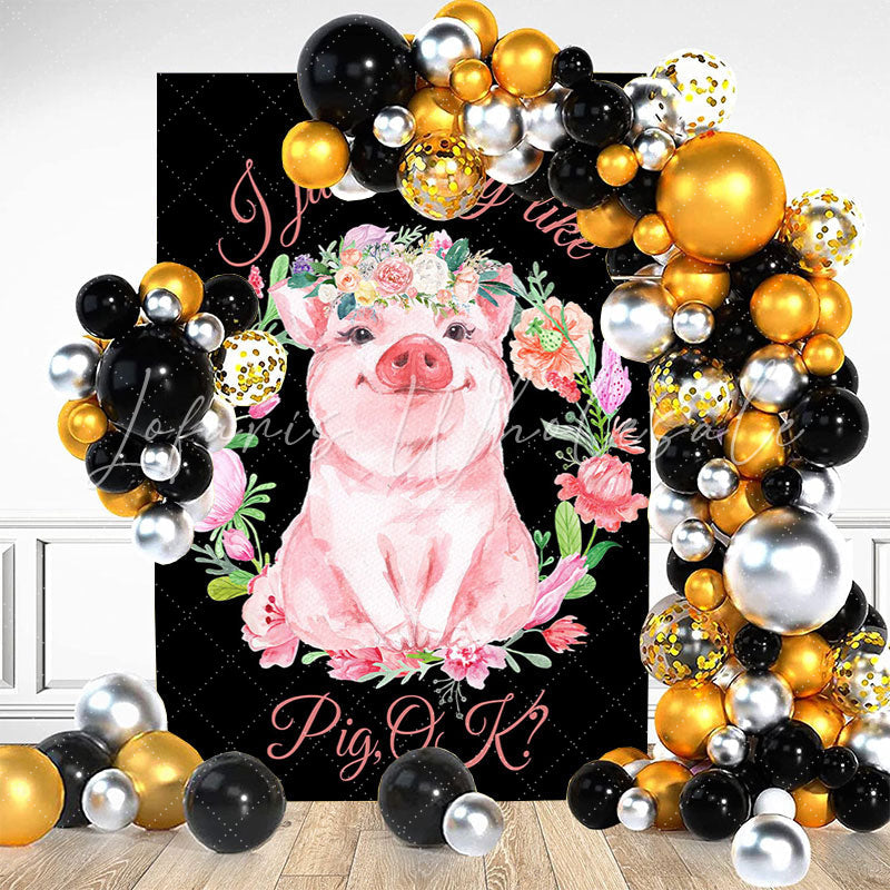 Lofaris Floral Pink Pig Black Birthday Backdrop For Girl