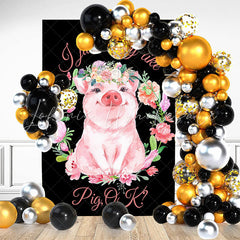 Lofaris Floral Pink Pig Black Birthday Backdrop For Girl