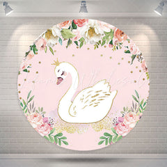 Lofaris Floral Pink Swan Birthday Party Round Backdrop