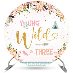 Lofaris Floral Pink Yound Wild Three Circle Birthday Backdrop