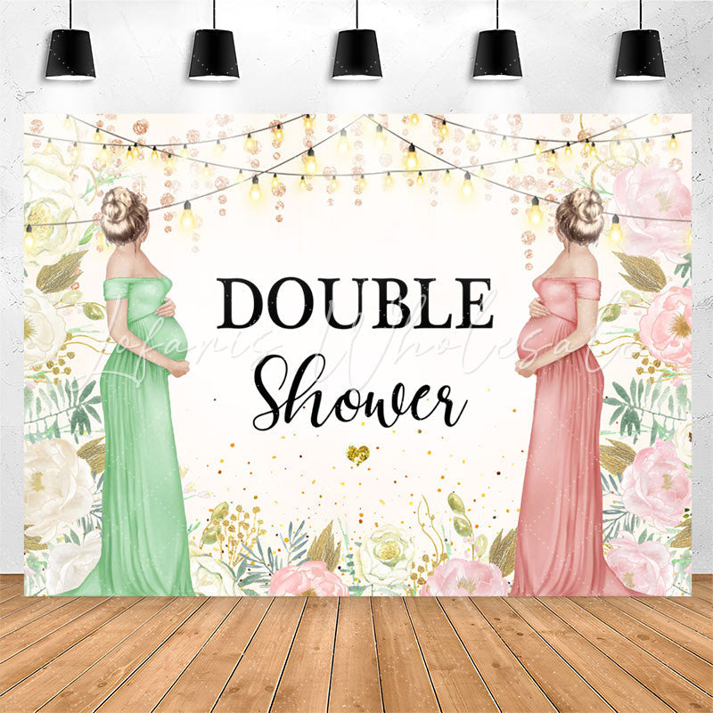 Lofaris Floral Pregnant Mothers Double Baby Shower Backdrop