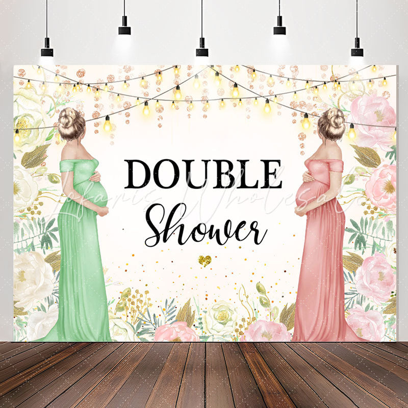 Lofaris Floral Pregnant Mothers Double Baby Shower Backdrop