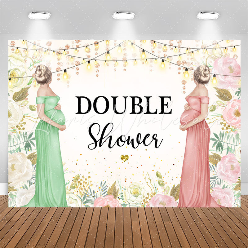 Lofaris Floral Pregnant Mothers Double Baby Shower Backdrop