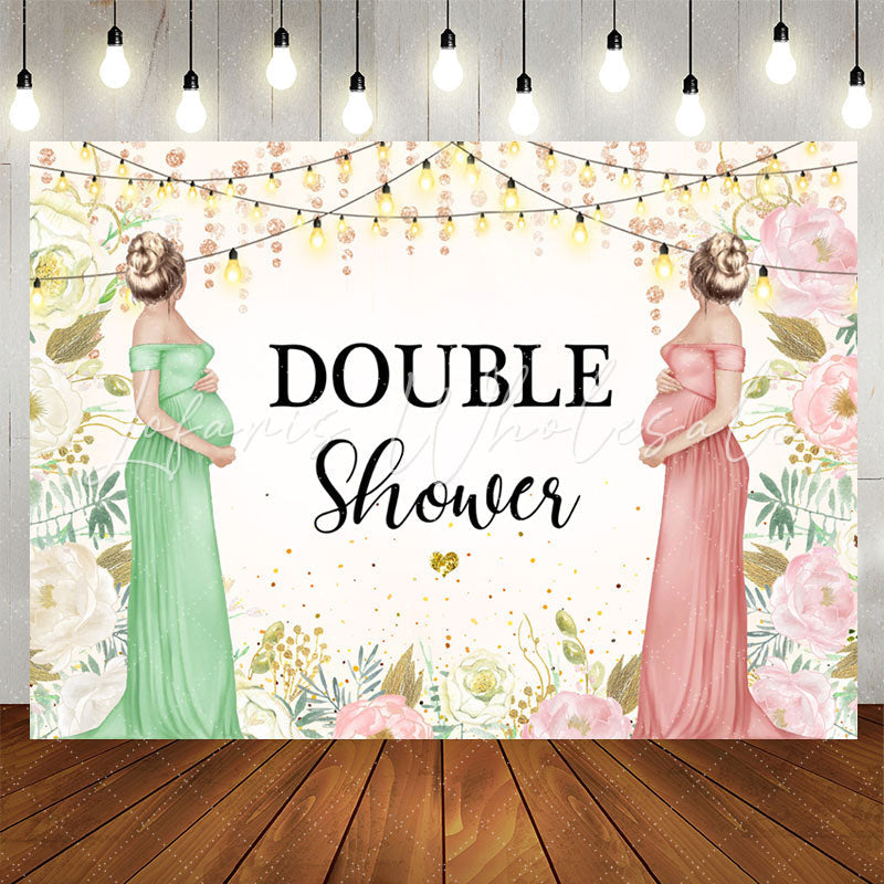 Lofaris Floral Pregnant Mothers Double Baby Shower Backdrop