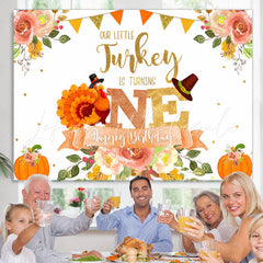 Lofaris Floral Pumpkin Our Little Turkey Is Turning One Happy Birthday Backdrop