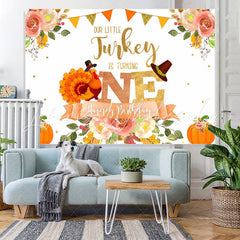 Lofaris Floral Pumpkin Our Little Turkey Is Turning One Happy Birthday Backdrop