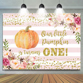 Lofaris Floral Pumpkin Pink Stripe Baby Shower Backdrop for Party