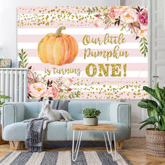 Lofaris Floral Pumpkin Pink Stripe Baby Shower Backdrop for Party