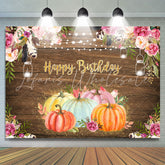 Lofaris Floral Pumpkins Happy Birthday Lights Wood Party Backdrop for Kids