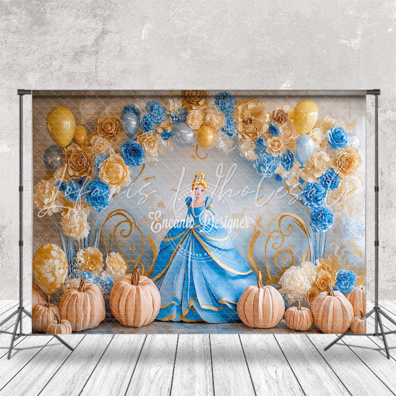 Floral Pumpkins Princess Cinderella Cake Smash Backdrop