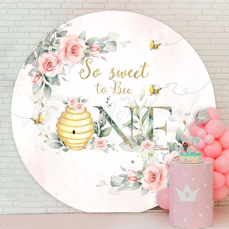 Lofaris Floral So Sweet To Bee One Birthday Round Backdrop