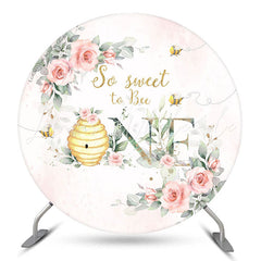 Lofaris Floral So Sweet To Bee One Birthday Round Backdrop