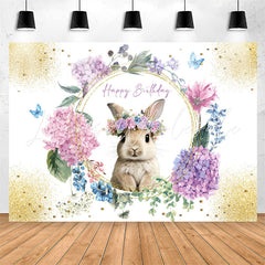 Lofaris Floral Sparkle Gold Rabbit Happy Birthday Backdrop