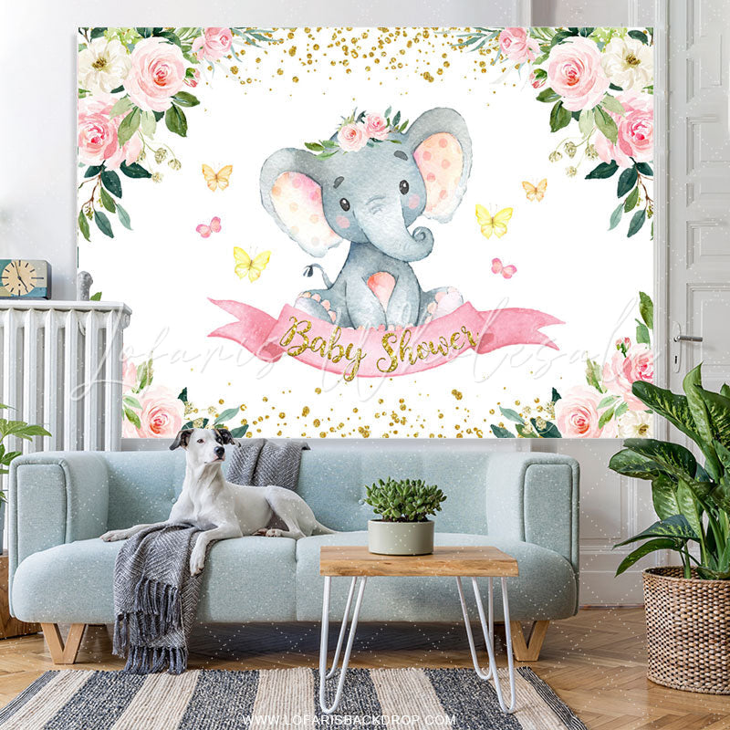 Lofaris Floral Spring Elephant Theme Baby Shower Backdrop