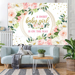 Lofaris Floral Sweet Girl Is On The Way Baby Shower Backdrop