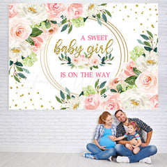 Lofaris Floral Sweet Girl Is On The Way Baby Shower Backdrop