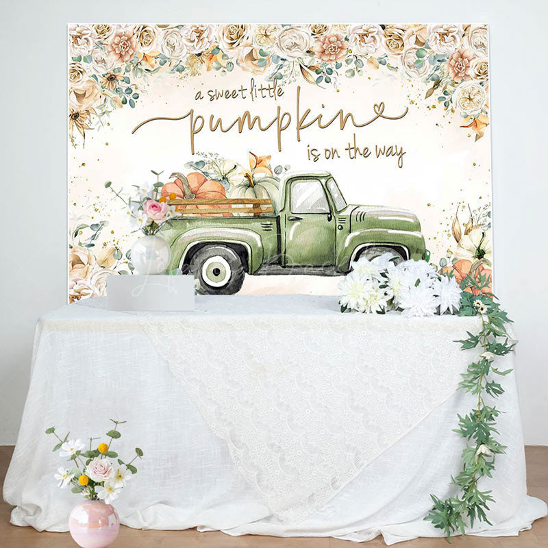 Lofaris Floral Sweet Pumpkin Green Car Baby Shower Backdrop